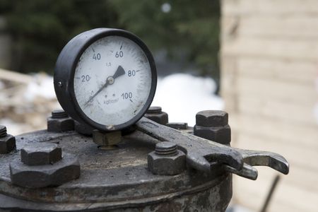 Composition with old manometer and toolsの写真素材