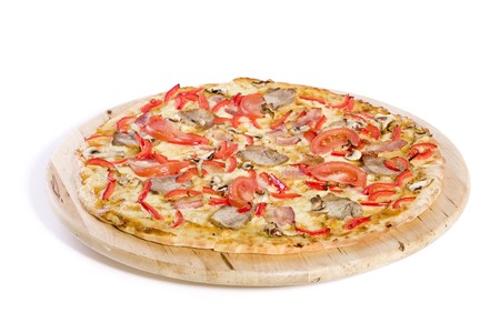 fresh hot pizza on white gorundの写真素材