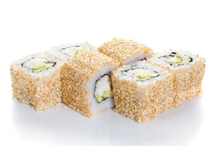 Sushi maki  with sesame on white groundの写真素材