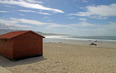 Wooden cabin in northen portuguese beachの写真素材