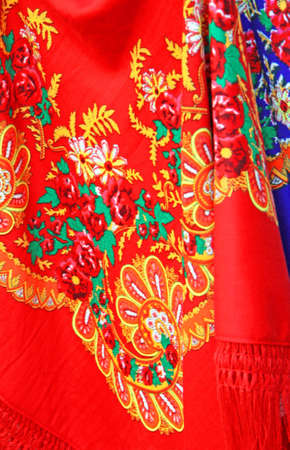 Typical colourful embroidery textiles from northen Portugalの写真素材
