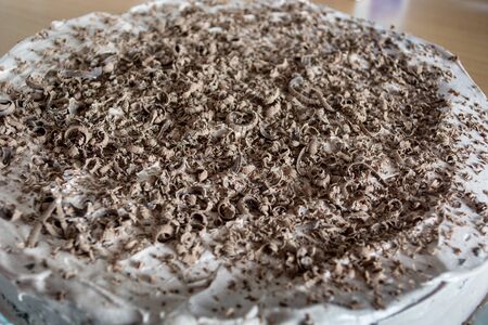 Chocolate cake with chocolote crumbs on it