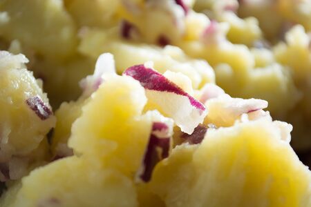 Potato salad with onions  (Selective Focus, Focus one third into the bowl)の写真素材