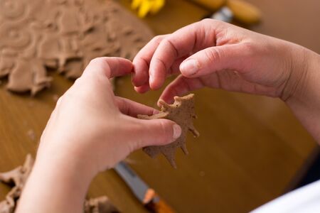 Preparing easter gingerbread cookies. Steps of making pastry.