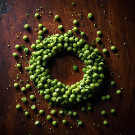 Pile of peas on the table. Top shotの素材