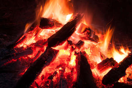 campfire close up at nightの写真素材