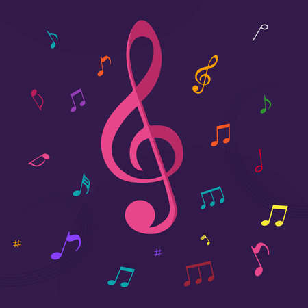 Music color notes purple backgroundのイラスト素材