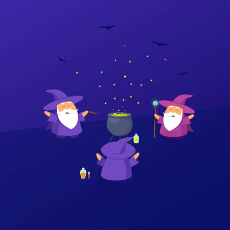 Cartoon wizard character. Old witch man in wizards robe, magician warlock and magic medieval sorcerer isolated vectorのイラスト素材