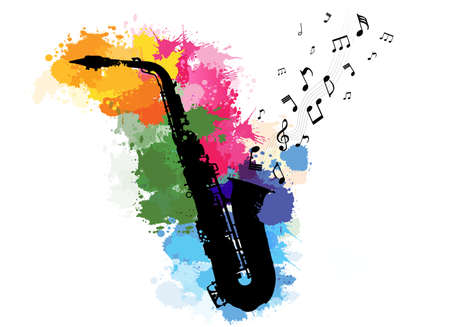 Illustration of saxophone on abstract floral backgroundのイラスト素材
