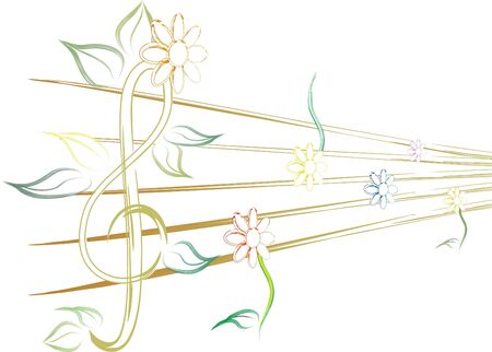 music paper and violin clef with flowerのイラスト素材