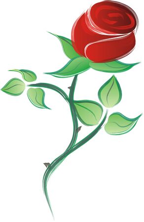 dark red bud rose and green leavesのイラスト素材