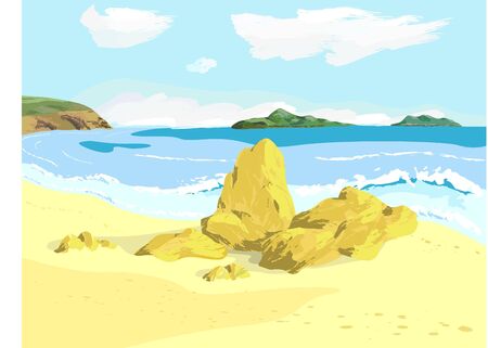 View on bay with islands from beachのイラスト素材