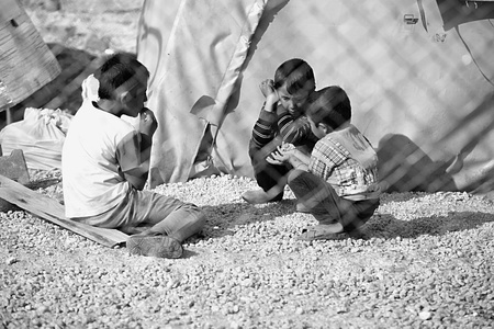 Syrian people in refugee camp in Suruc. These people are refugees from Kobane and escaped because of Islamic state attack. 3.4.2015, Suruc, Turkeyのeditorial素材