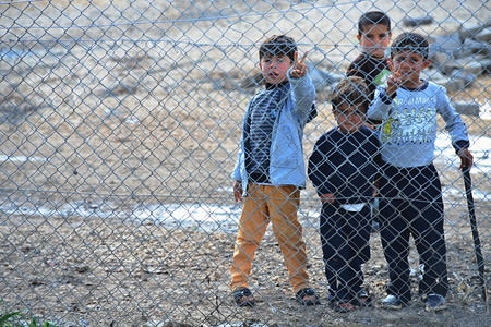 Syrian people in refugee camp in Suruc. These people are refugees from Kobane and escaped because of Islamic state attack. 30.3.2015, Suruc, Turkeyのeditorial素材