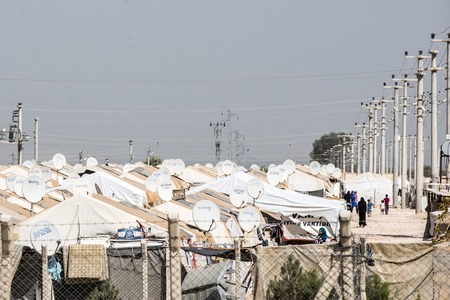 Syrian official refugee camp in Akcakale. This camp is for syrian people from Idlib, Aleppo and Rakka. September 6, 2017, Akcakale, Turkey.のeditorial素材