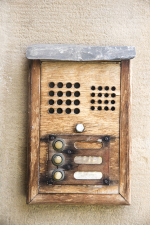 old vintage house bell fron iron and wood in Prague