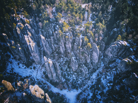 Sandstone rock formations at Prachov rocks in Cesky Raj region, Czech Republicの写真素材
