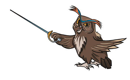 Fencer owl with swordの写真素材