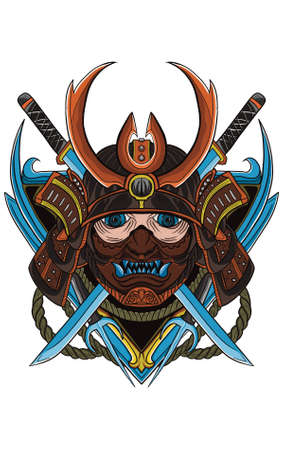 Illustration of emblem of samurai warrior with two katanasの写真素材