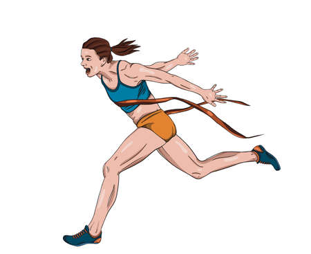 Winner. Girl running and wins.の写真素材