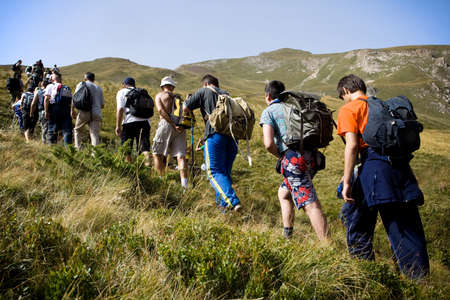 Mountain expedition going to peak Korabの写真素材