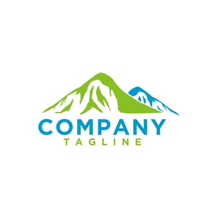 Mountain or hill or Peak logo design. Camp or adventure icon, Landscape symbol and can be used for travel and tourist brands. Minimalist style blue colorのイラスト素材