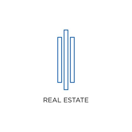 Real Estate Logo, Building, or Home, Design Vector With Line, linear, style, or mono line. Illustration of Residential, Apartment, Icon, with simple, minimalist style blue color.のイラスト素材
