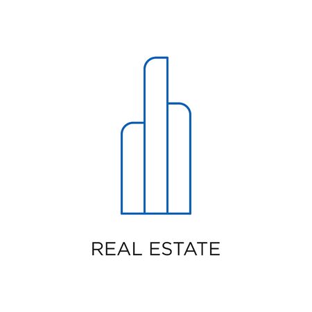 Real Estate Logo, Building, or Home, Design Vector With Line, linear, style, or mono line. Illustration of Residential, Apartment, Icon, with simple, minimalist style blue color.のイラスト素材