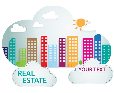 Vector Illustration Of Banner with real estate in cloud のイラスト素材