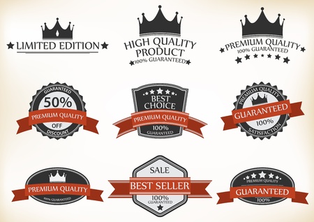 Vector Illustration of Satisfaction Guarantee Label and Vintage Premium Quality set のイラスト素材