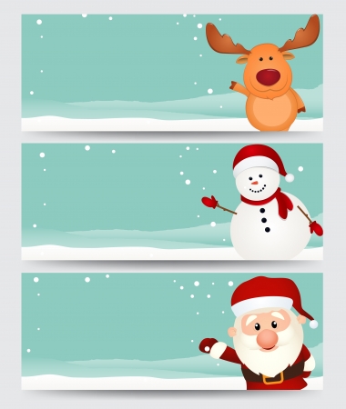 Vector Illustration  Set of christmas banner  with santa ,reindeer and snowmanのイラスト素材