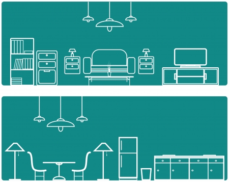 Interior Banner set  with furniture illustration のイラスト素材