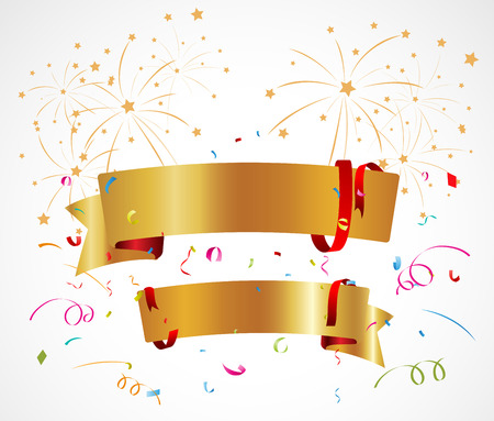 Vector Illustration of Celebration background with ribbon and confetti のイラスト素材