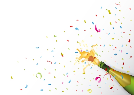 Vector Illustration of Champagne explosion with ribbon and confetti のイラスト素材