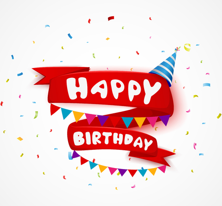 Happy birthday celebration with ribbon and confettiのイラスト素材