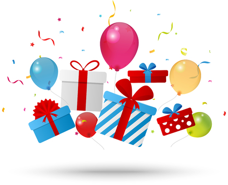 Birthday gift box with confettiのイラスト素材