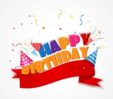 Happy birthday with red ribbonのイラスト素材