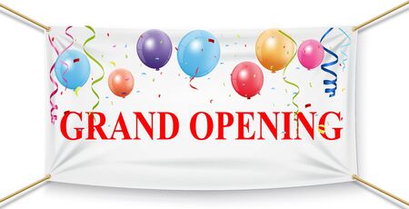 Grand opening banner with confetti and fireworksのイラスト素材