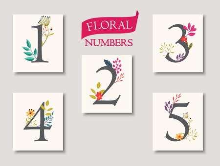 Set of beautiful flowers and numbers for wedding invitations and birthday cardsのイラスト素材