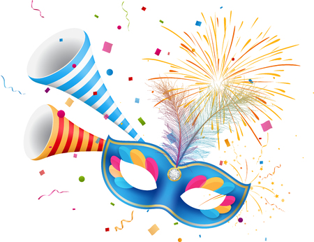 Carnival mask with confetti and hornのイラスト素材