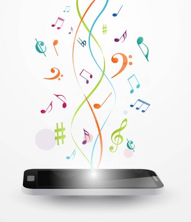 Colorful music notes out of smart phoneのイラスト素材