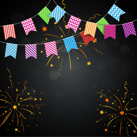 Colorful confetti background with bunting flagsのイラスト素材