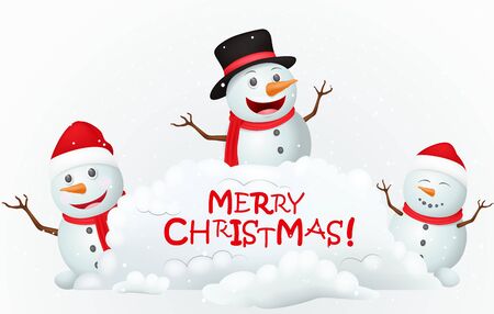 Merry Christmas background with Snowman family Vector illustration.のイラスト素材