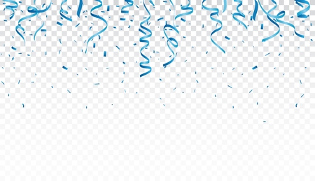 Blue confetti and ribbon, isolated on transparent backgroundのイラスト素材