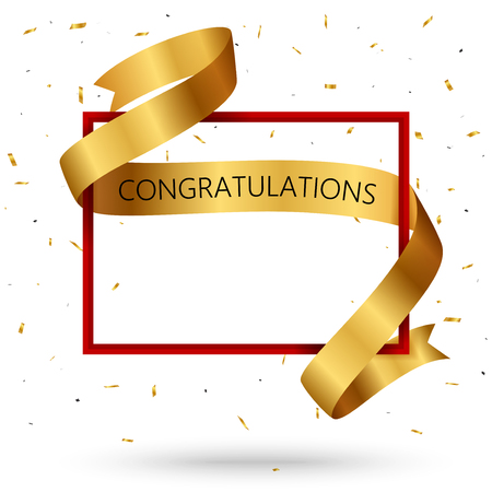 Congratulations with gold ribbon, red frame and confettiのイラスト素材