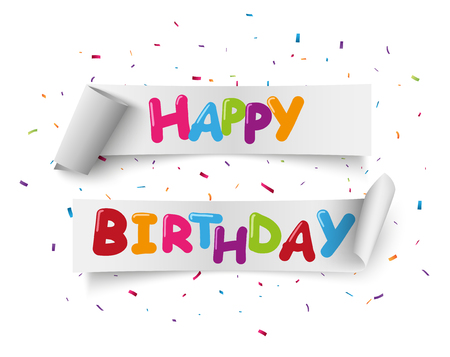 Happy birthday celebration banner with colorful confettiのイラスト素材