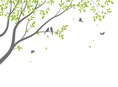 Beautiful tree branch with birds silhouette background for wallpaper stickerのイラスト素材