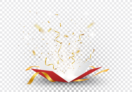 Open red box with gold confetti explosionのイラスト素材