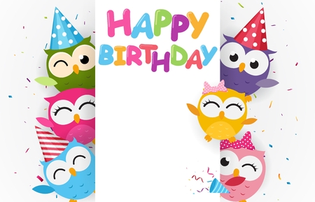 Happy birthday with cute owlのイラスト素材