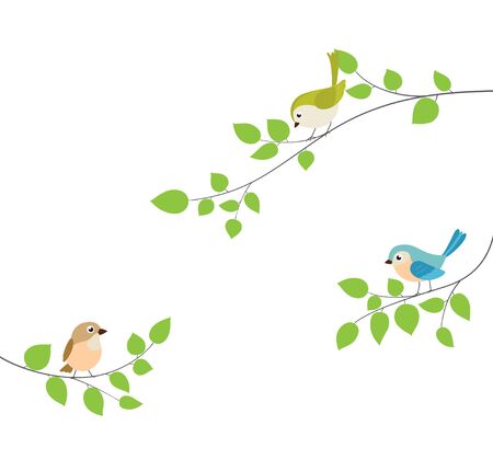 Beautiful birds sitting tree branchのイラスト素材